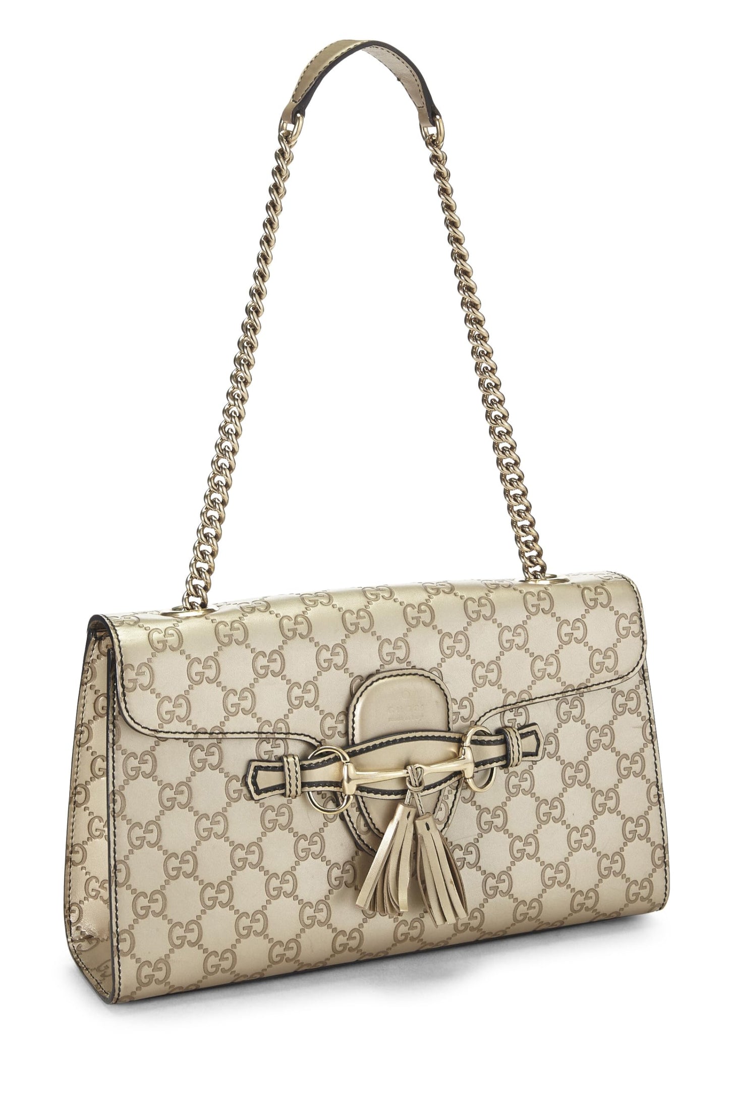 Gucci, Bolso de hombro Emily con cadena de cuero Microguccissima dorado Pre-Loved, Dorado