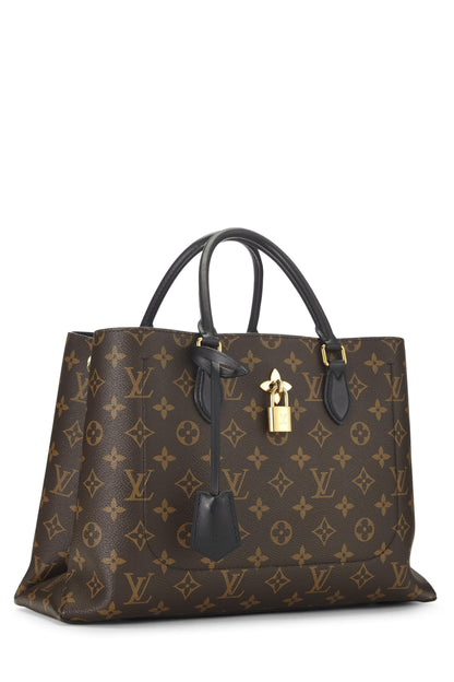 Louis Vuitton, sac fourre-tout en toile monogrammée noire à fleurs, d'occasion, noir