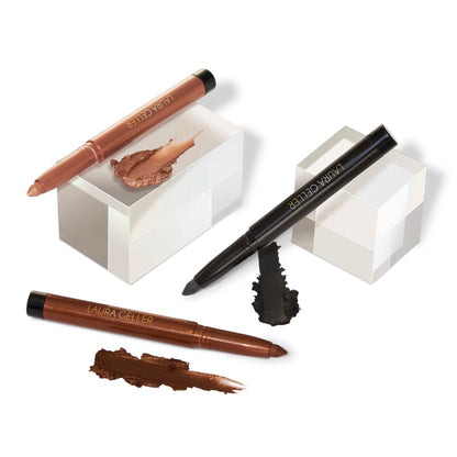 LAURA GELLER NEW YORK Trio de crayons eye-liner longue tenue Kajal Kohl - Soft Black + Antique Bronze + Clove - Crayon eye-liner lisse et estompable - Infusé de caféine