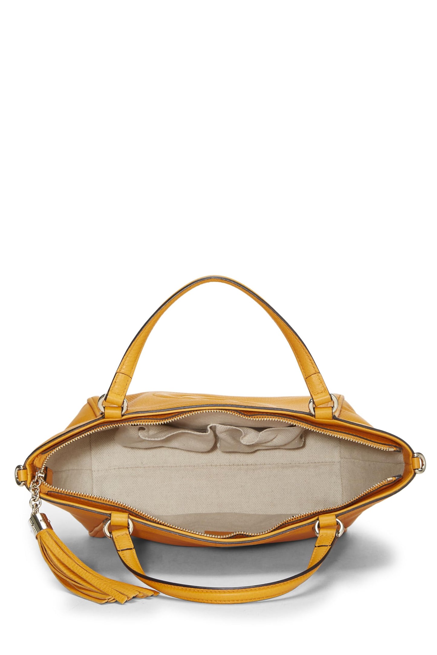 Gucci, sac à main Soho en cuir grainé orange d'occasion, jaune