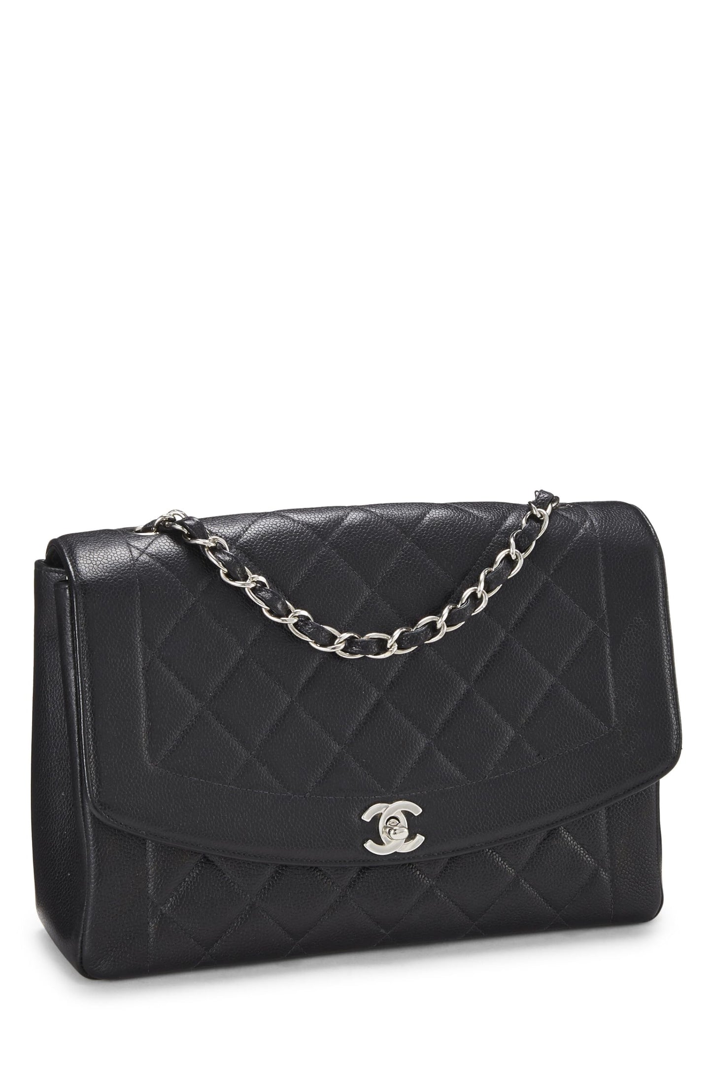 Chanel, Pre-Loved Jumbo con solapa Diana acolchada de caviar negro, Negro