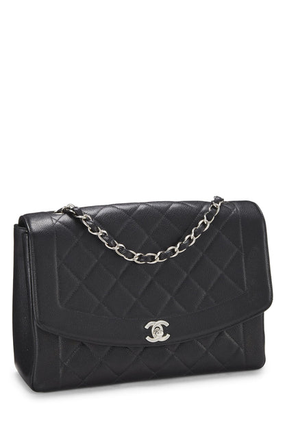 Chanel, sac à main Diana Flap Jumbo matelassé noir d'occasion, noir