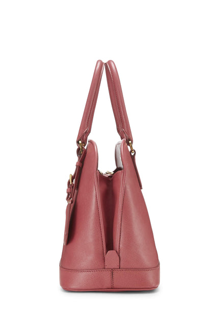 Prada, sac à main dôme en saffiano rose d'occasion, rose