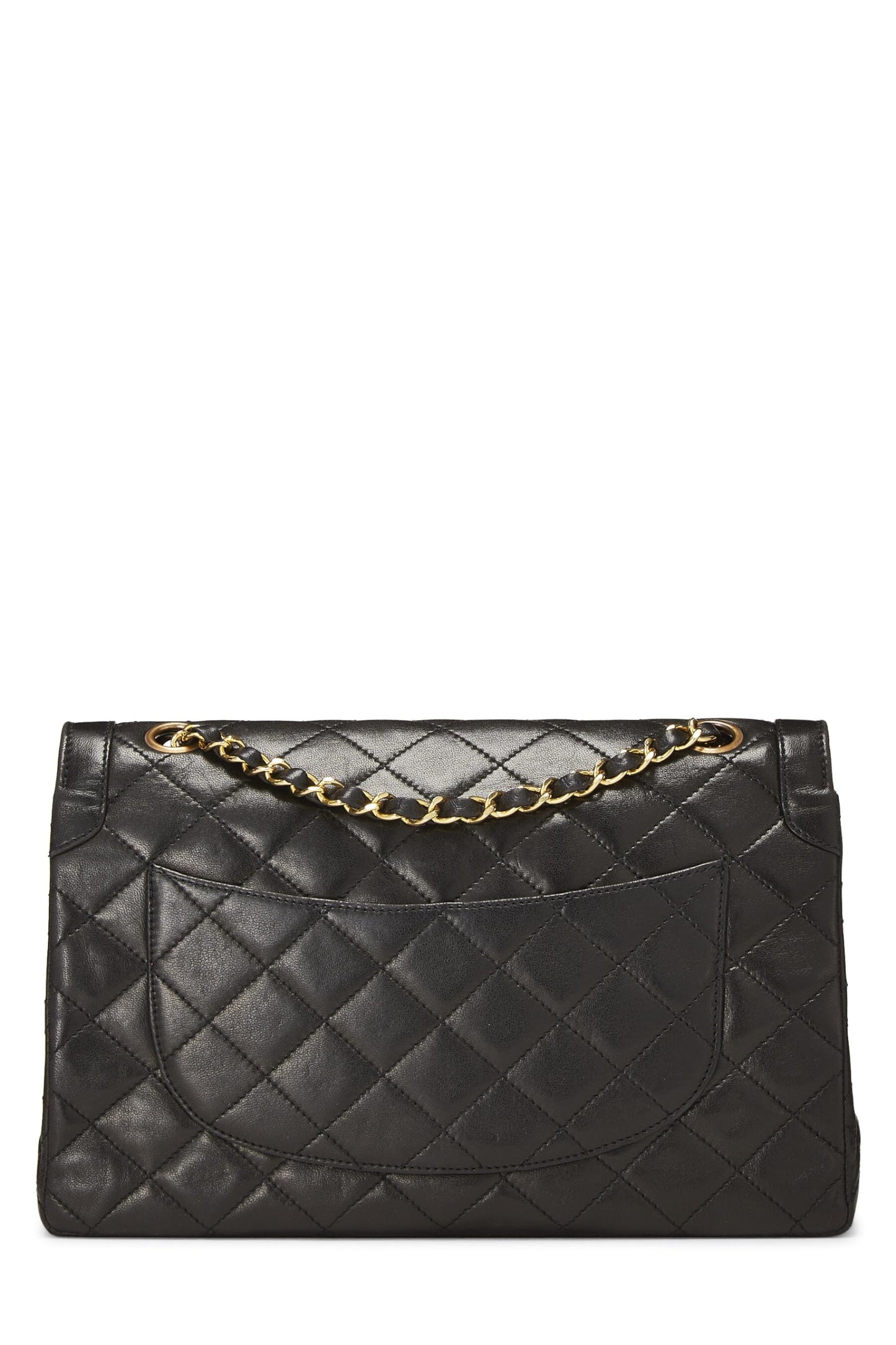 Chanel, sac à rabat double taille moyenne en cuir d'agneau matelassé noir Paris Limited, d'occasion, noir