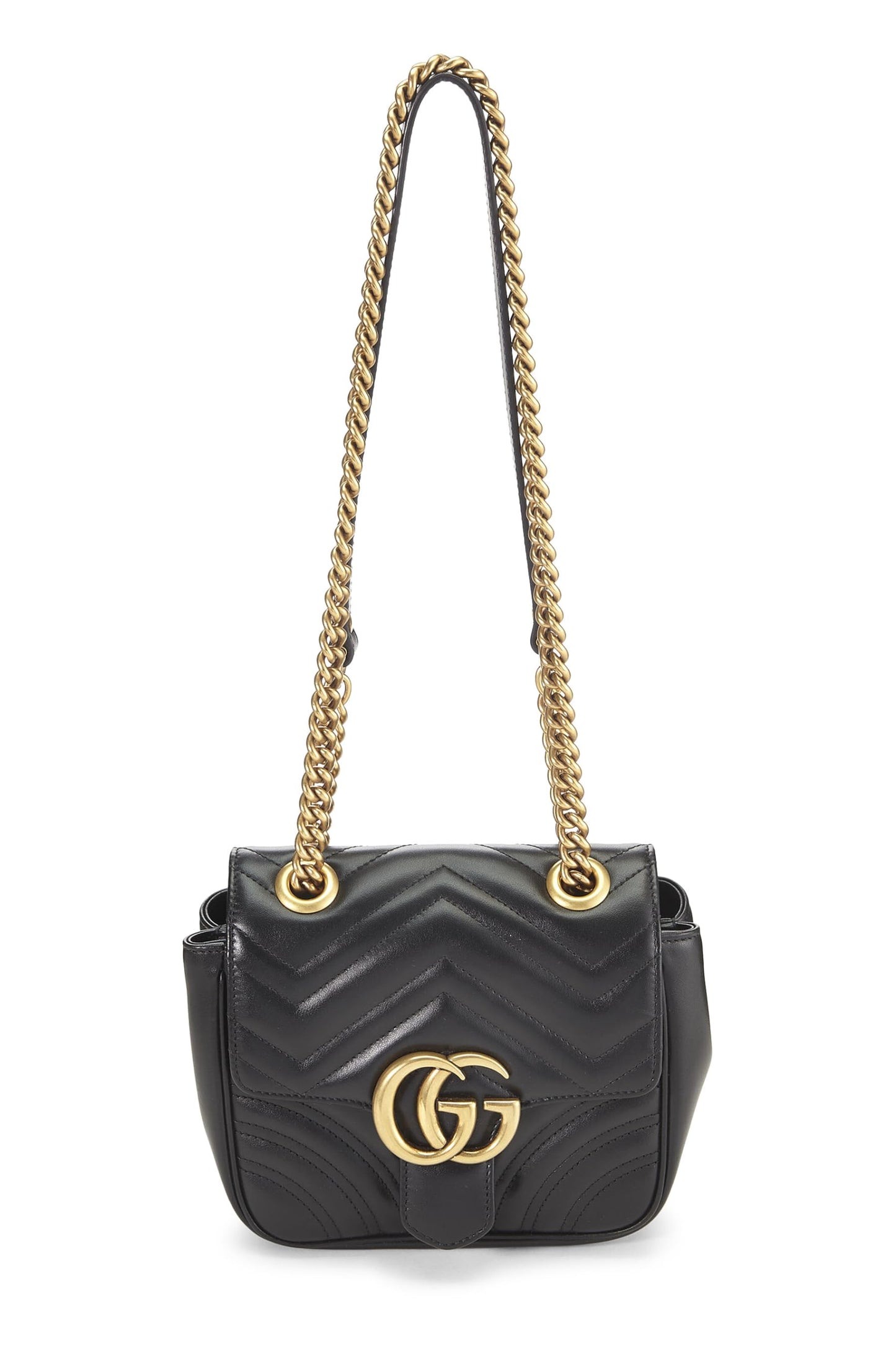 Gucci, Bolso de hombro mini GG Marmont de cuero negro Pre-Loved, Negro