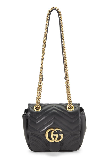 Gucci, Bolso de hombro mini GG Marmont de cuero negro Pre-Loved, Negro