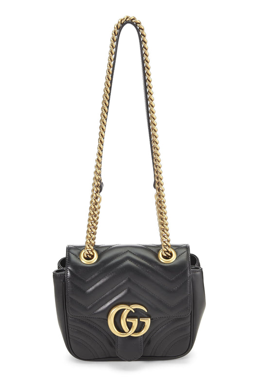 Gucci, Pre-Loved Black Leather GG Marmont Shoulder Bag Mini, Black