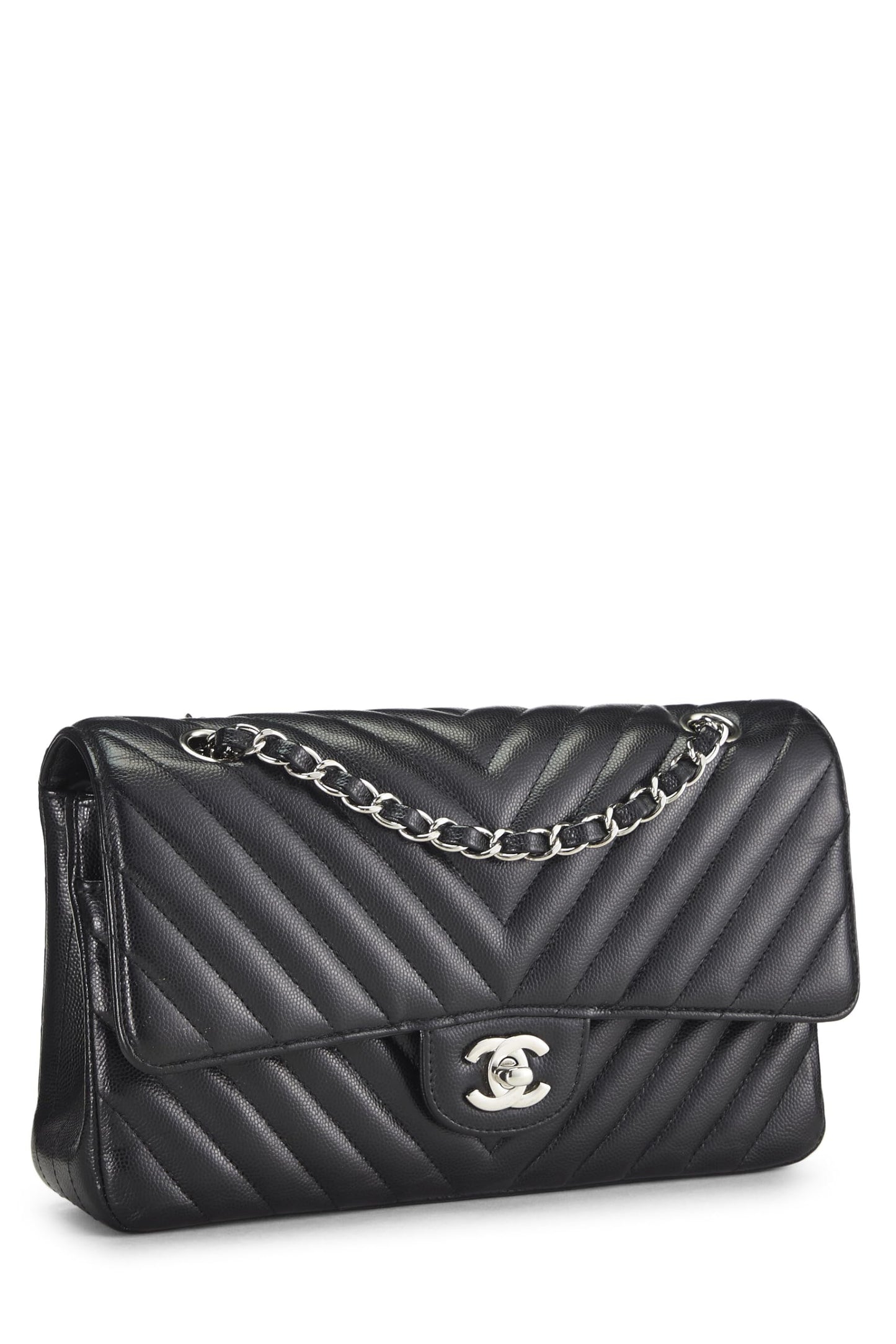 Chanel, Pre-Loved Black Chevron Caviar Classic Double Flap Medium, Black