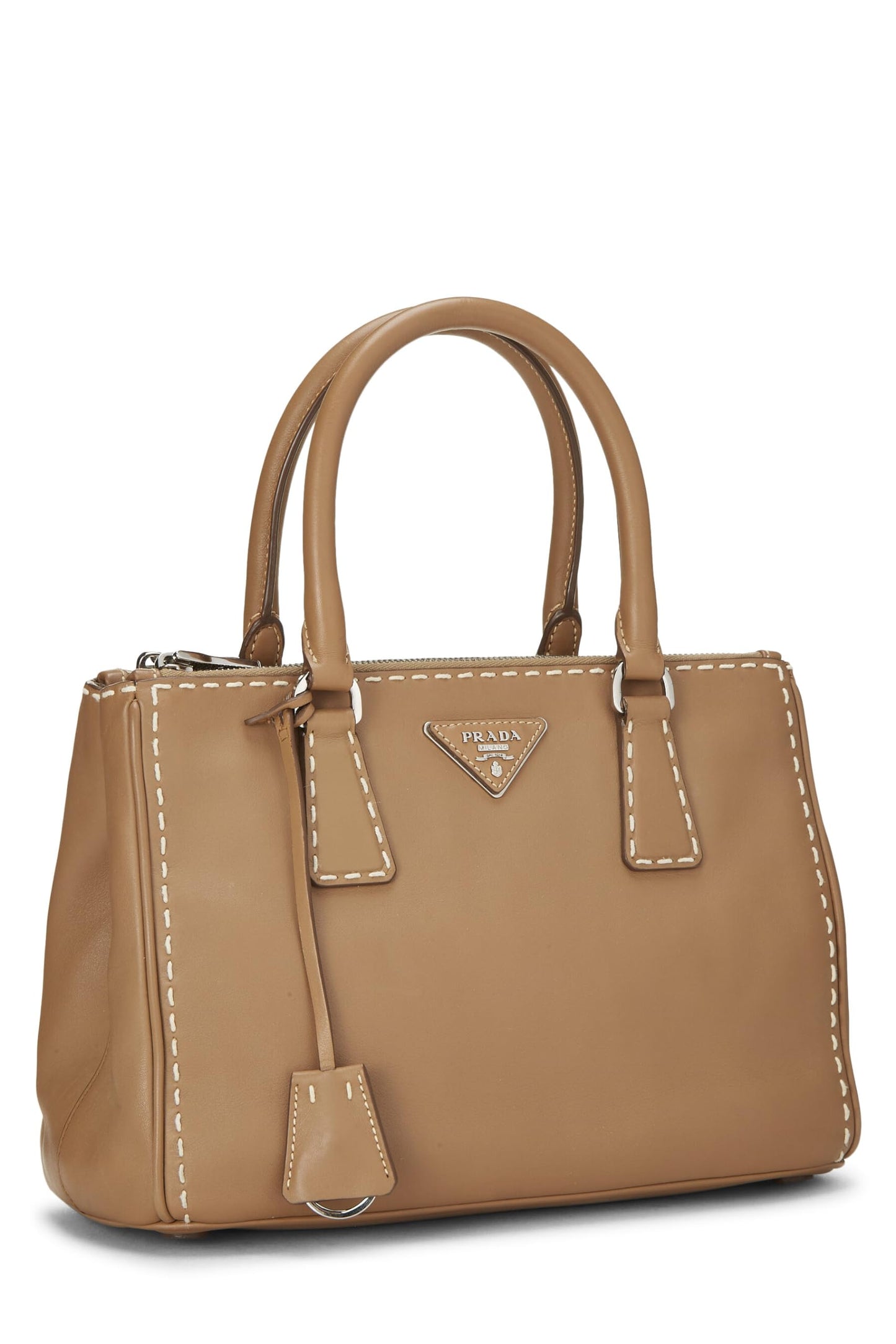 Prada, Pre-Loved Brown City Calfskin Galleria Tote Small, Brown