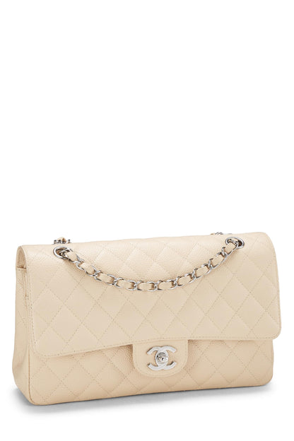 Chanel, Pre-Loved Beige Quilted Caviar Classic Double Flap Medium, Beige