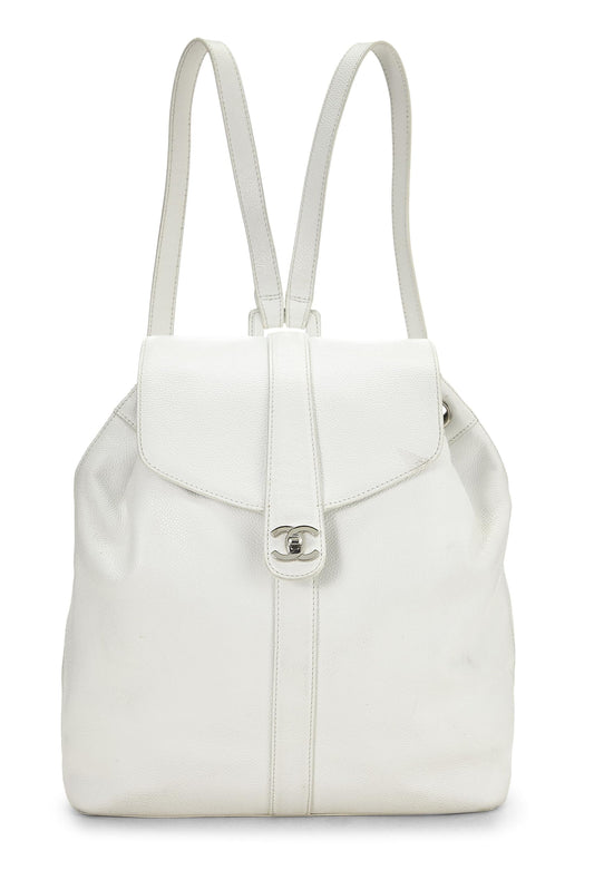 Chanel, Mochila grande de caviar blanco Pre-Loved, Blanco