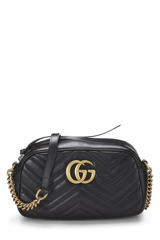 Gucci, sac à bandoulière GG Marmont en cuir noir d'occasion, petit modèle, noir