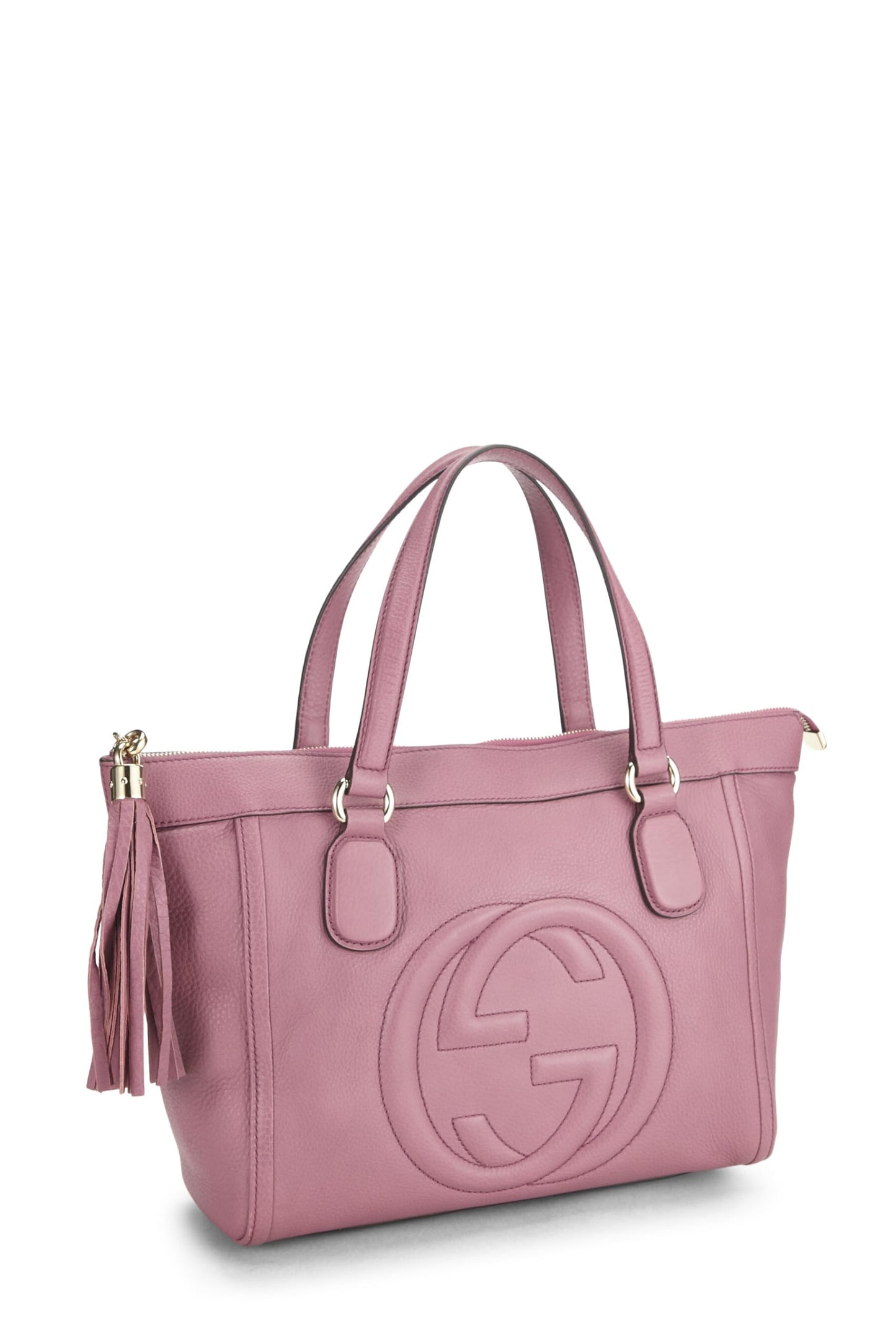 Gucci, Bolso tote Soho con cremallera de cuero granulado rosa Pre-Loved, Rosa