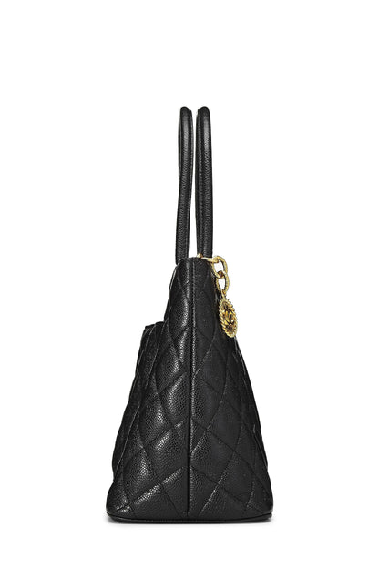 Chanel, Pre-Loved Black Quilted Caviar Medallion Tote, Black