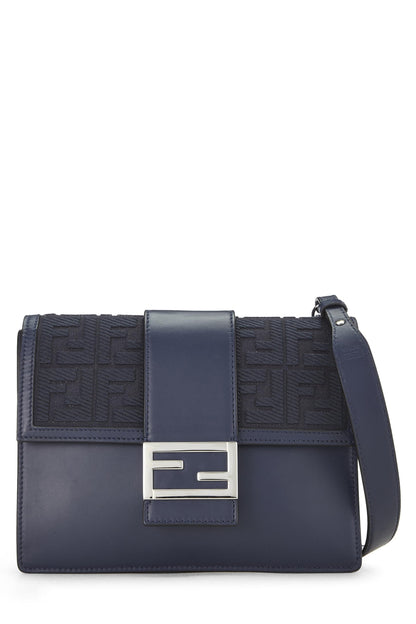 Fendi, Bolso baguette plano mediano de cuero azul marino Pre-Loved, Azul marino