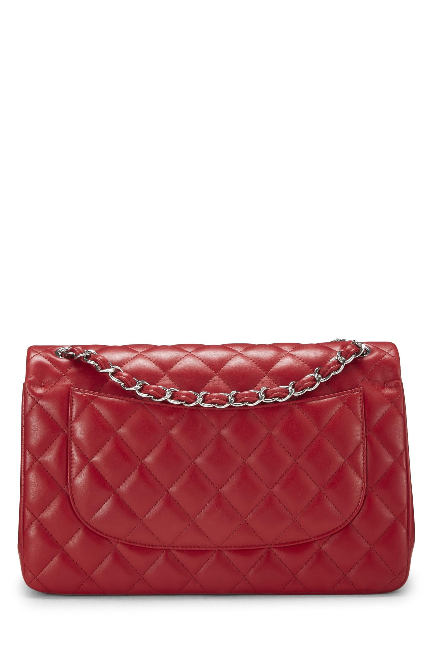 Chanel, Piel de cordero acolchada roja Pre-Loved New Classic Jumbo con doble solapa, Rojo