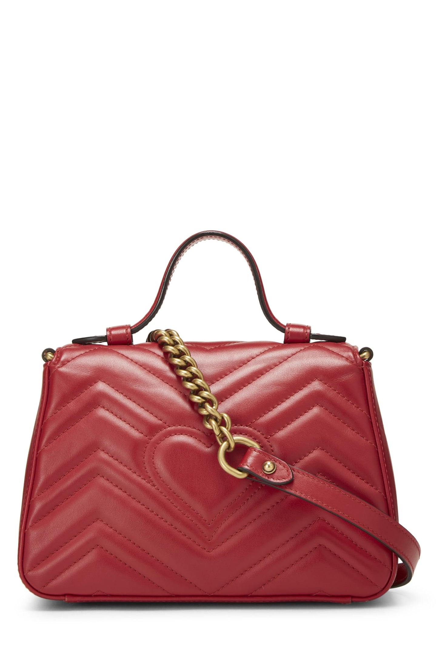 Gucci, Pre-Loved Red Leather GG Marmont Top Handle Bag Mini, Red