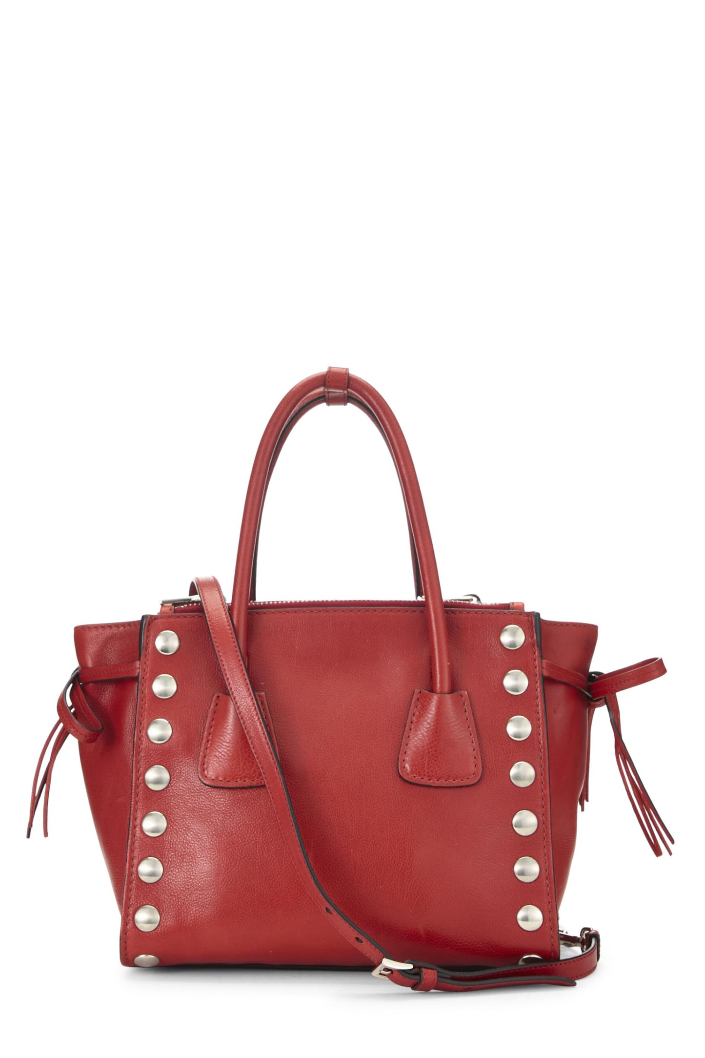 Prada, Bolso tote con dos bolsillos y tachuelas de piel de becerro roja Pre-Loved, Rojo