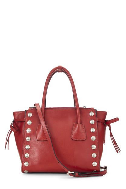 Prada, Pre-Loved Red Calfskin Studded Twin Pocket Tote, Red