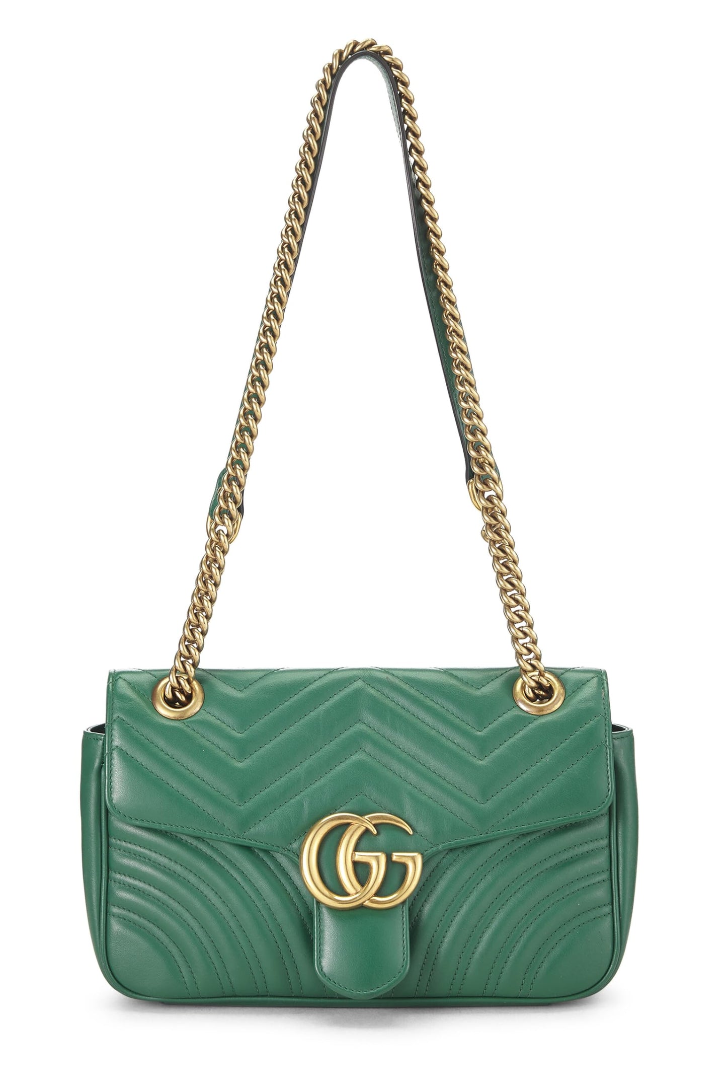 Gucci, Bolso de hombro pequeño Matelassé Marmont de cuero verde Pre-Loved, Verde