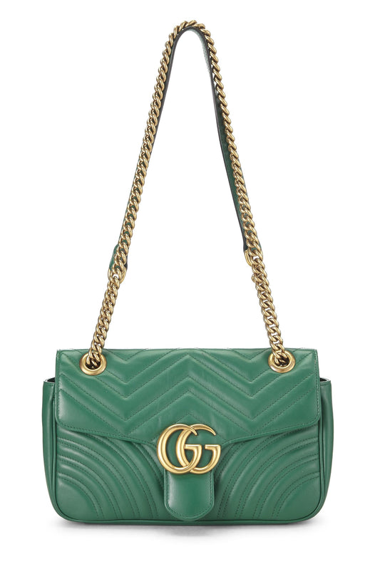 Gucci, sac à bandoulière Marmont en cuir vert matelassé d'occasion, petit modèle, vert