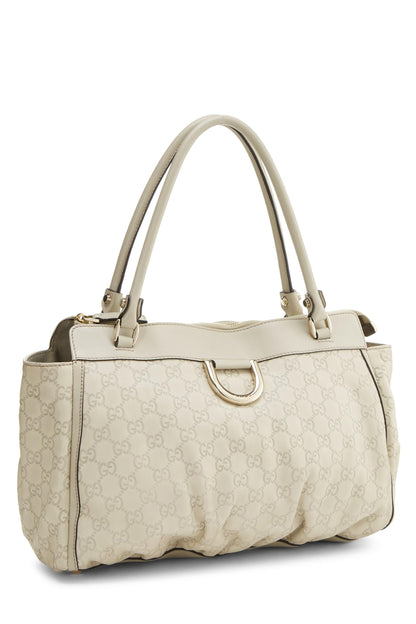 Gucci, sac fourre-tout zippé Abbey à anneau en D Guccissima blanc d'occasion, blanc