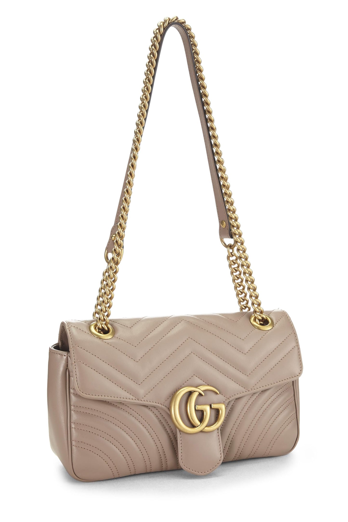 Gucci, Pre-Loved Beige Leather GG Marmont Shoulder Bag Small, Beige