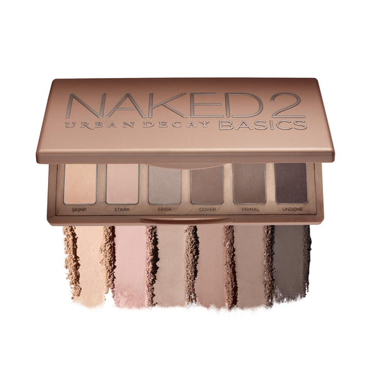 URBAN DECAY Naked 2 Basics, palette de fards à paupières neutres, finition mate veloutée, 6 ombres à paupières nude taupe et marron, maquillage naturel pour les yeux de tous les jours ou charbonneux, format adapté aux voyages, végétalien, sans cruauté