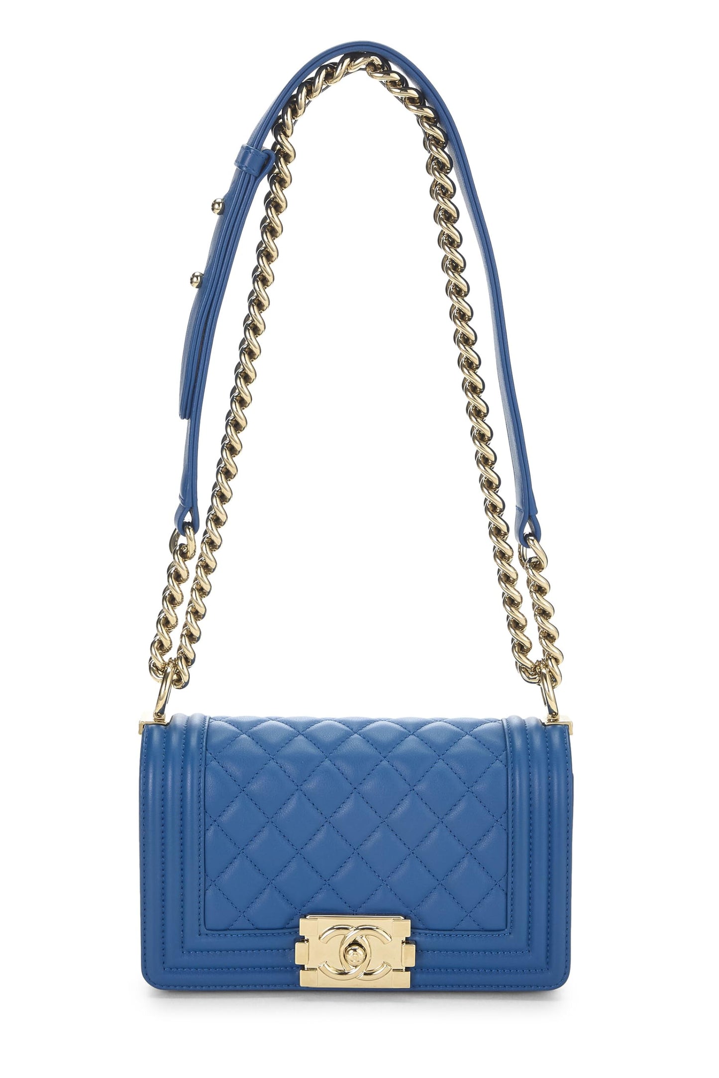 Chanel, Pre-Loved Blue Quilted Lambskin Boy Small, Blue