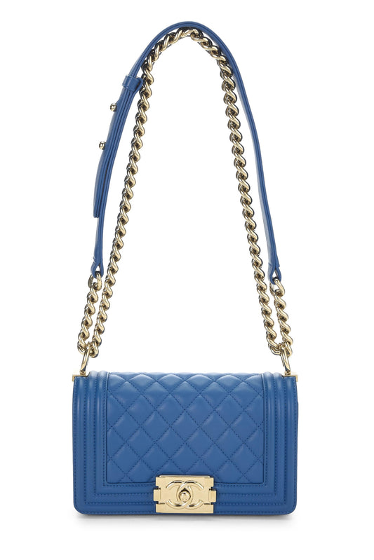 Chanel, sac à dos Boy en cuir d'agneau matelassé bleu d'occasion, taille S, bleu