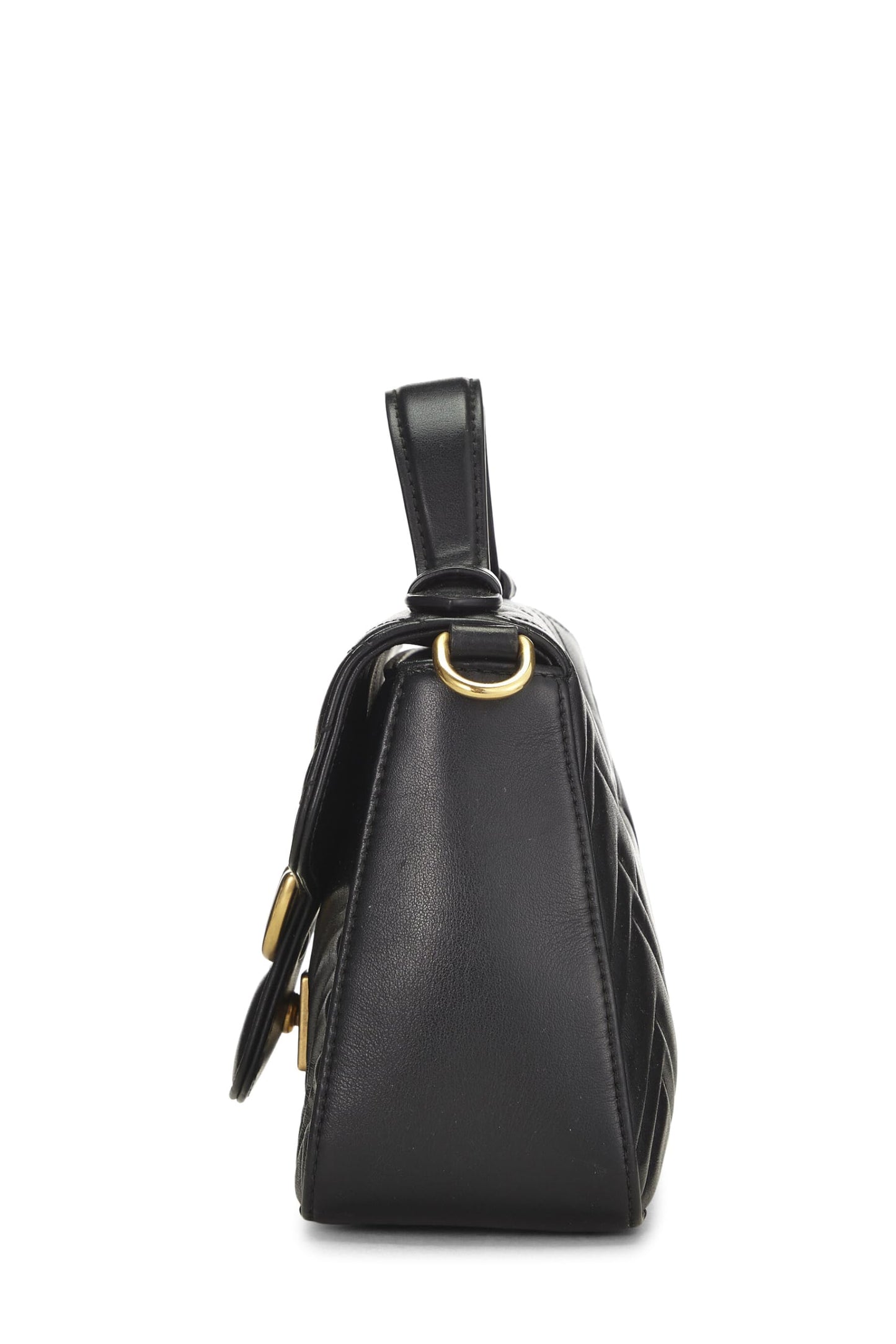 Gucci, Mini sac à rabat avec poignée supérieure en cuir noir GG Marmont Torchon d'occasion, noir