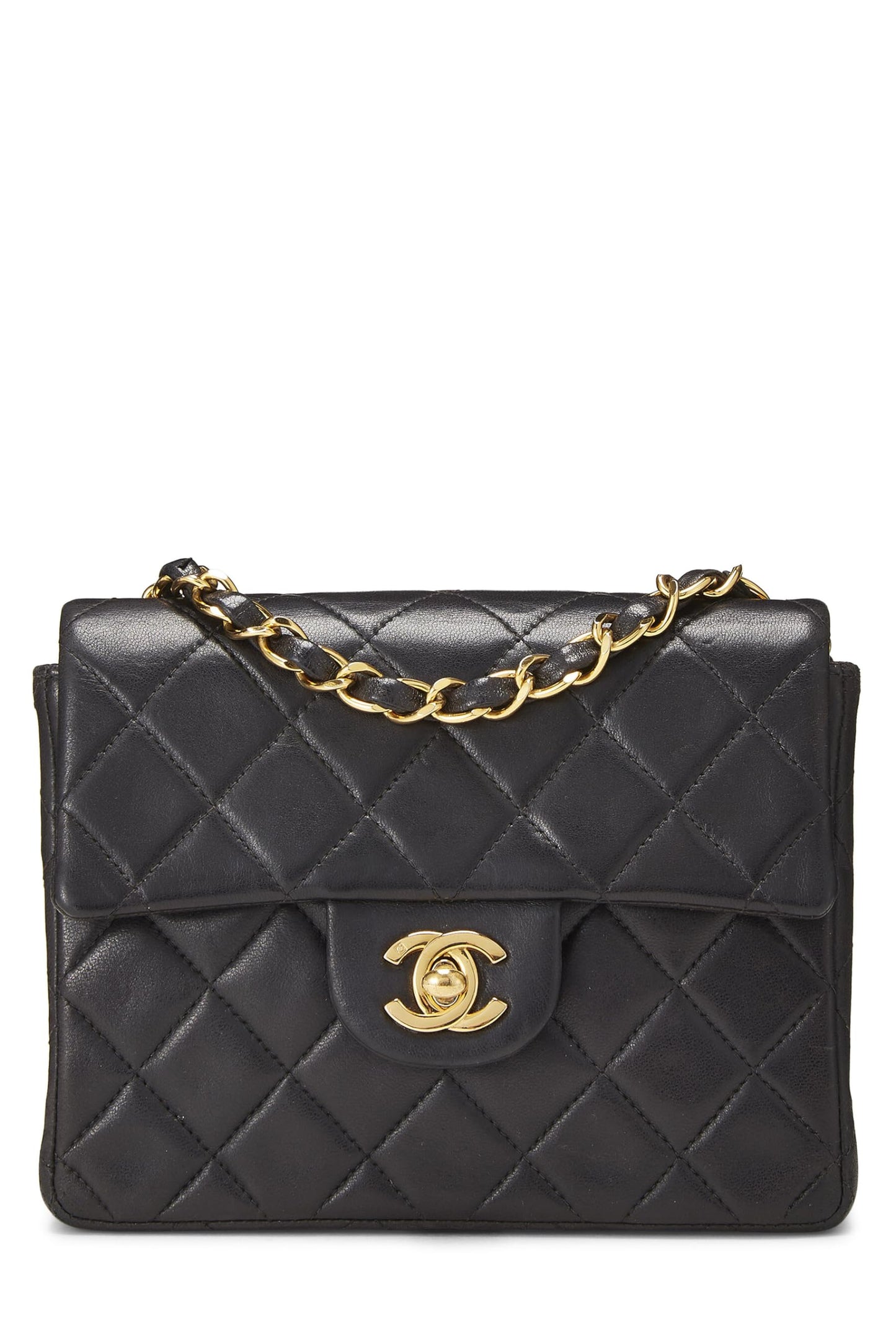 Chanel, Mini mini solapa de piel de cordero acolchada negra Pre-Loved, Negro