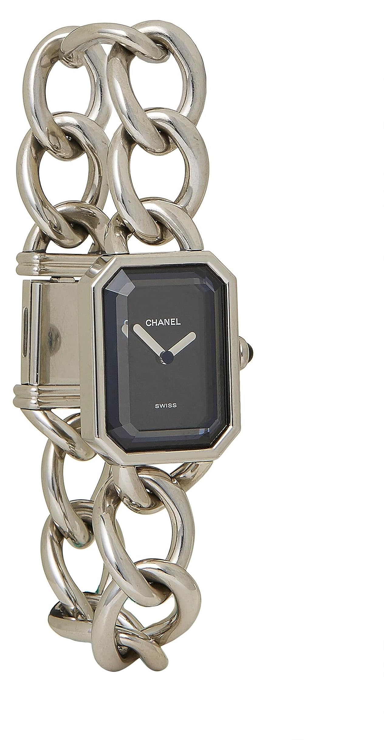 Chanel, Pre-Loved Black & Silver Premiere Gourmette Watch, Silver