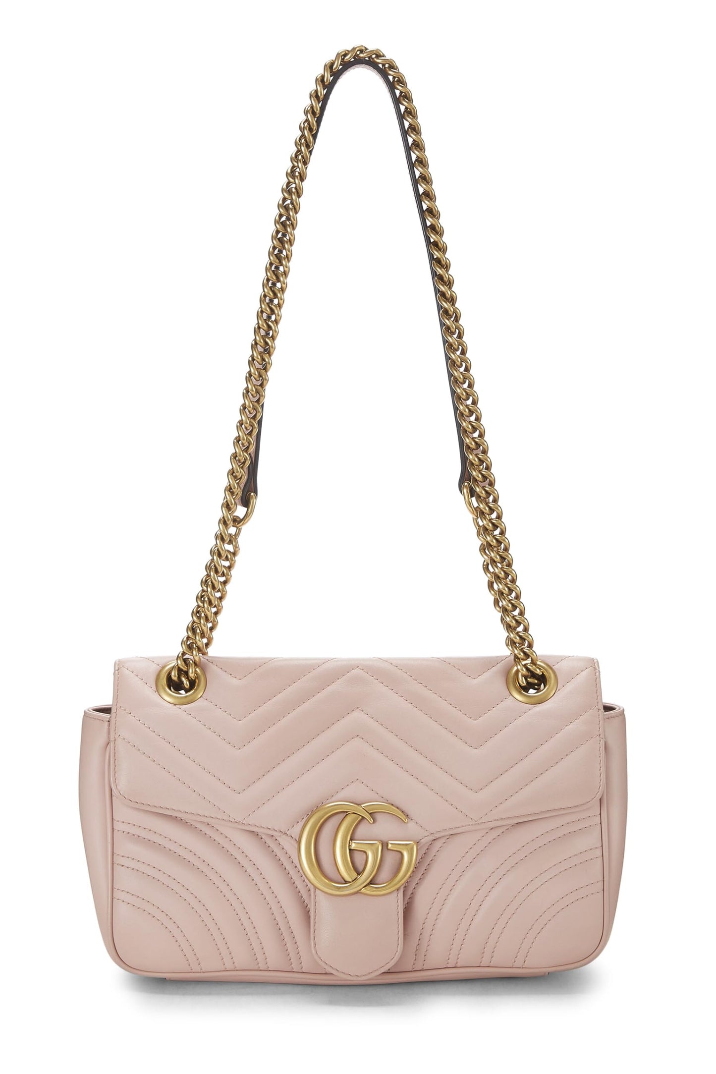 Gucci, Pre-Loved Pink Matelassé Leather GG Marmont Shoulder Bag, Pink