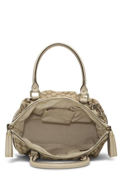 Gucci, Hobo Sukey grande con cremallera de lona GG original blanca Pre-Loved, Blanco