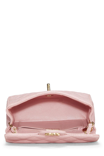 Chanel, Mini sac à rabat carré classique matelassé rose caviar d'occasion, rose