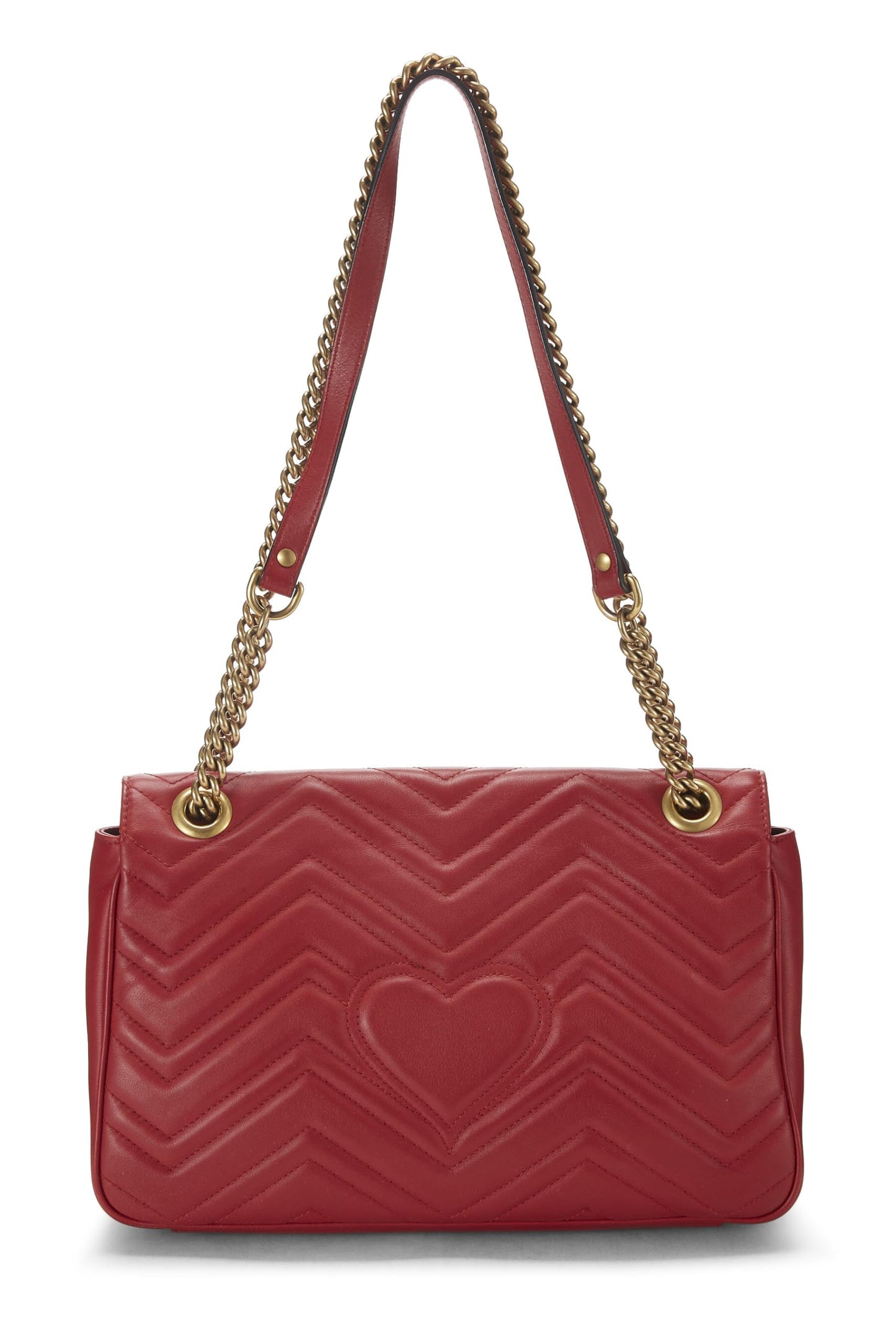 Gucci, Pre-Loved Red Leather GG Marmont Shoulder Bag, Red