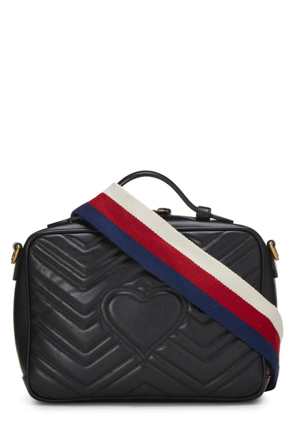 Gucci, Bolso de hombro pequeño GG Marmont con asa superior de cuero negro Pre-Loved, Negro