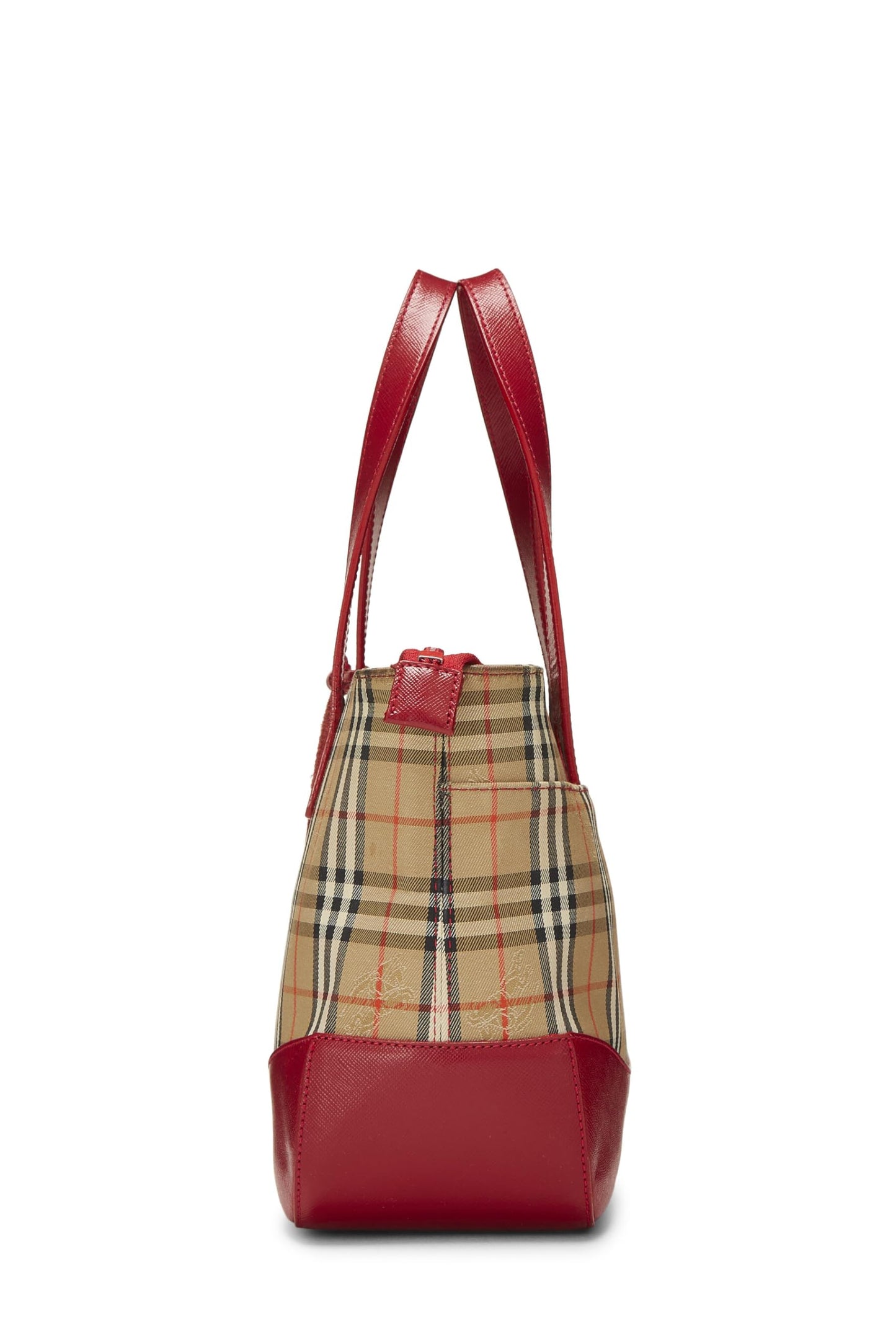 Burberry, sac à main Haymarket en toile rouge d'occasion, petit modèle, rouge