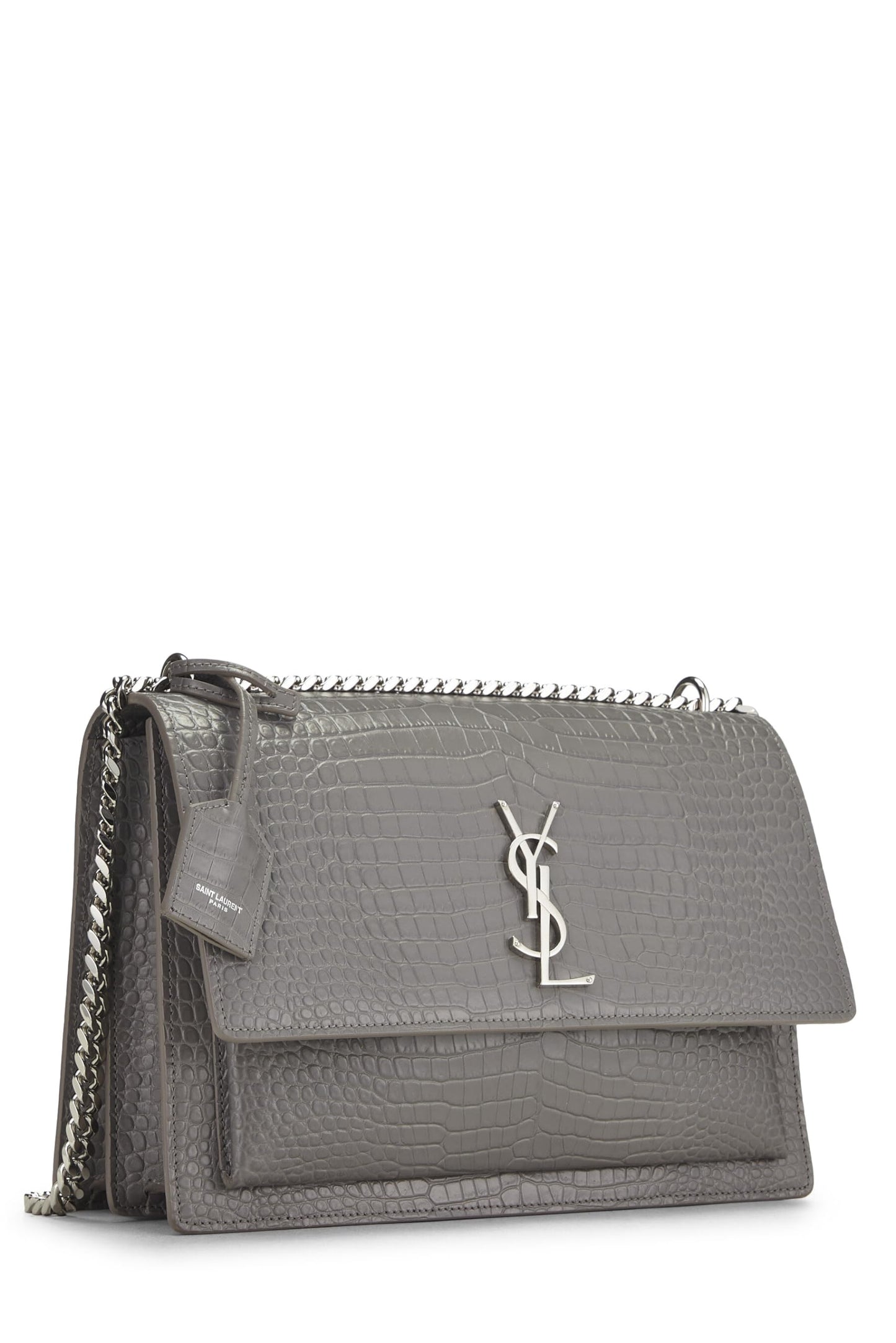 Yves Saint Laurent, Pre-Loved Grey Embossed Leather Sunset Large, Grey