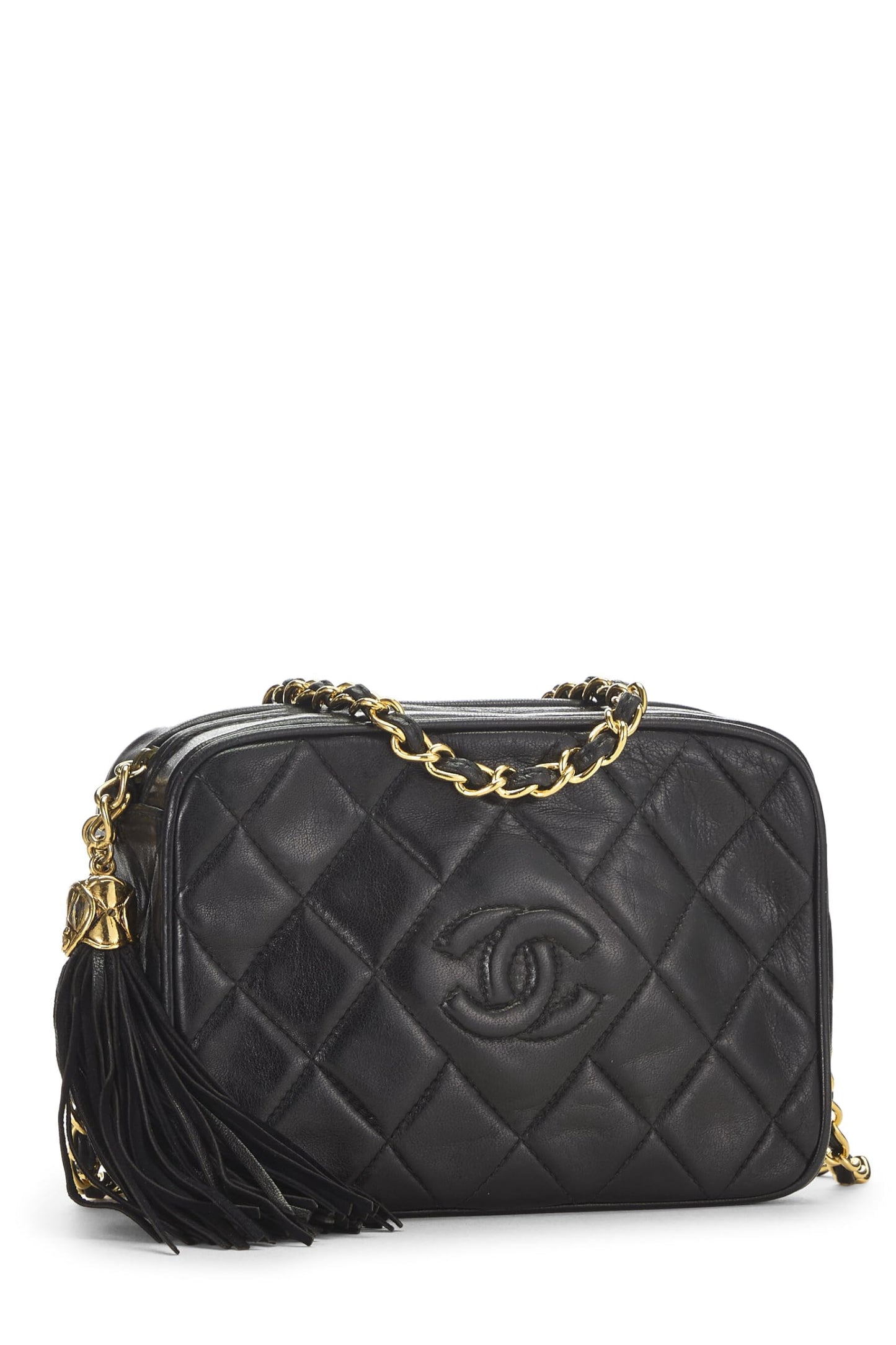 Chanel, Mini sac photo « CC » en cuir d'agneau noir d'occasion, noir