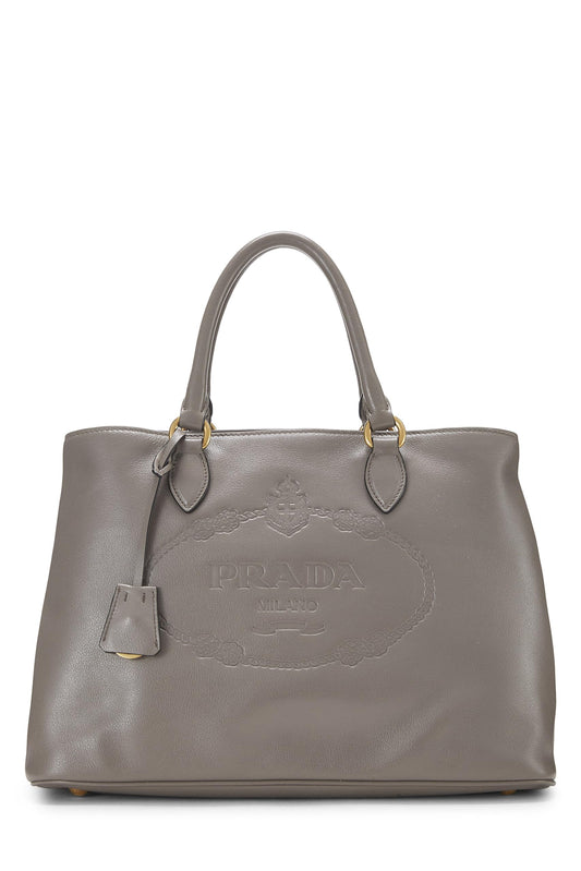 Prada, Pre-Loved Grey Calfskin Logo Side Snap Tote Medium, Grey