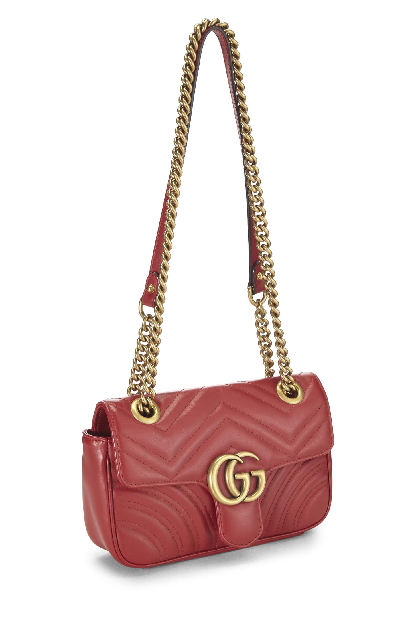 Gucci, Pre-Loved Red Leather GG Marmont Shoulder Bag Small, Red