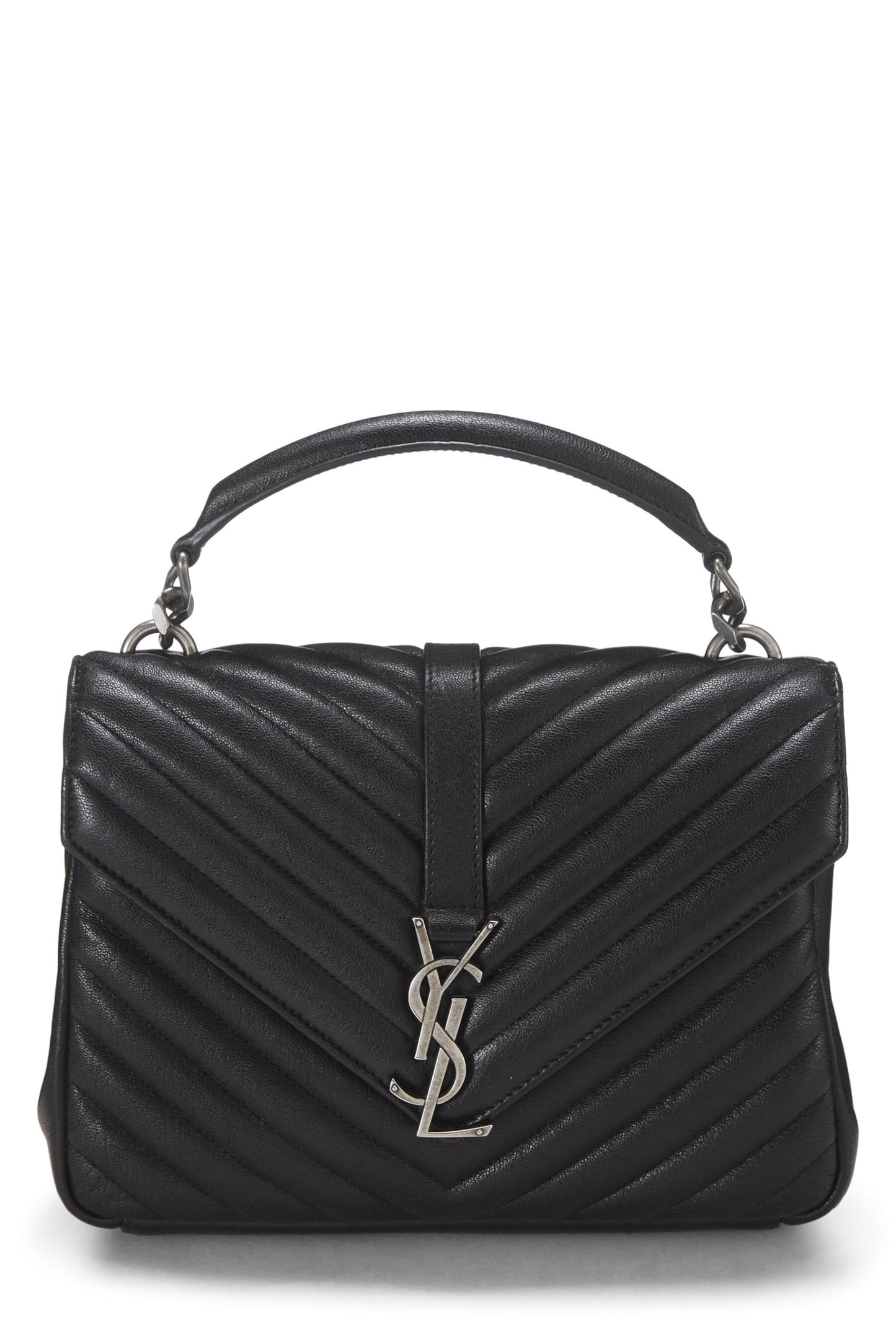 Yves Saint Laurent, Pre-Loved Black Chevron Leather College Medium, Black