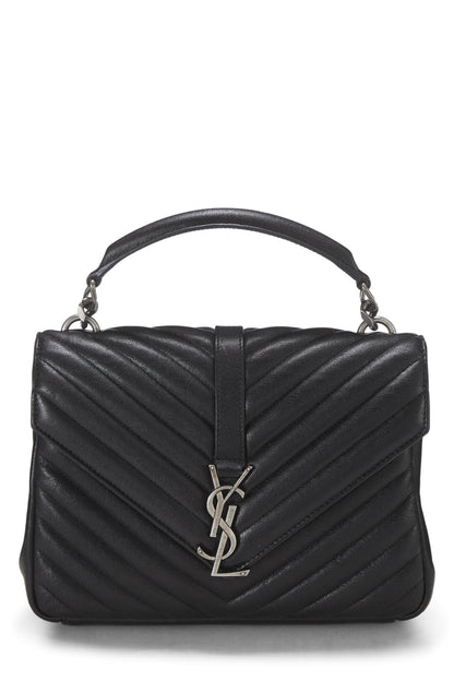 Yves Saint Laurent, College Medium en cuir à chevrons noirs d'occasion, noir