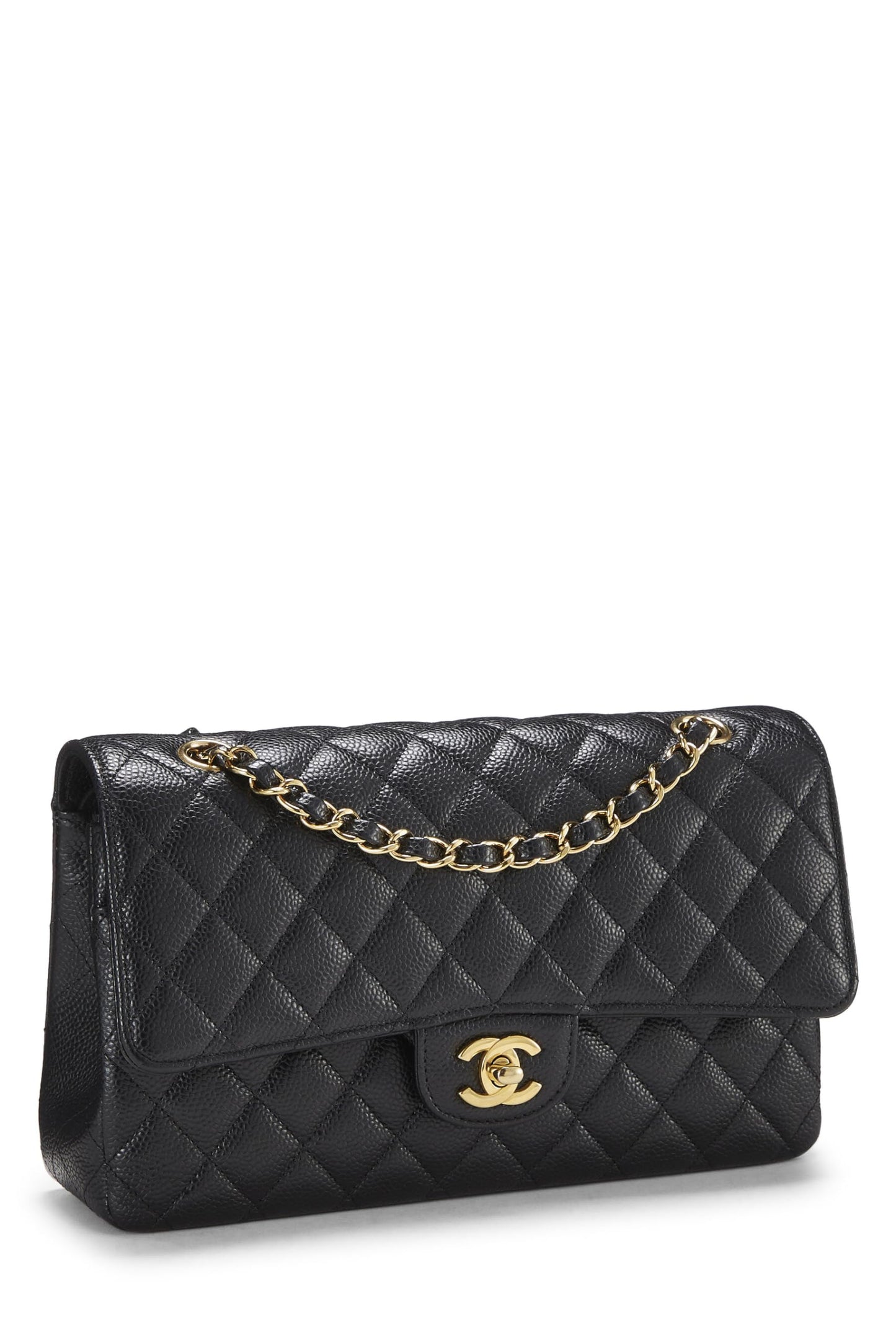 Chanel, sac à main matelassé noir à double rabat classique de taille moyenne, noir