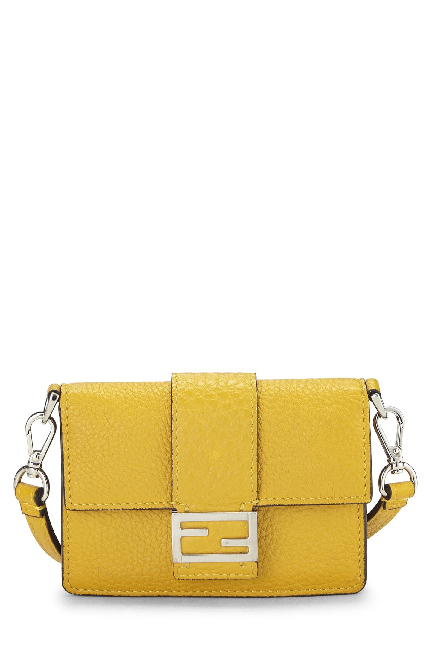 Fendi, Pre-Loved Yellow Calfskin Flat Baguette Micro, Yellow