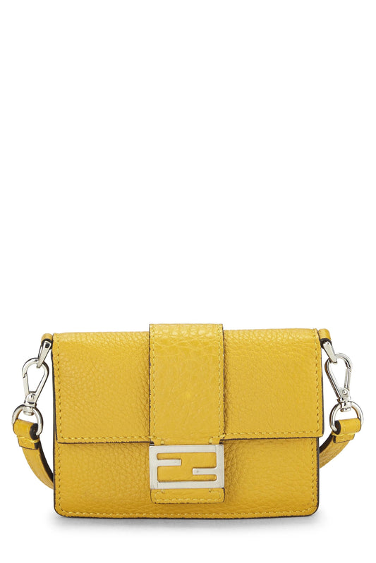 Fendi, Pre-Loved Yellow Calfskin Flat Baguette Micro, Yellow