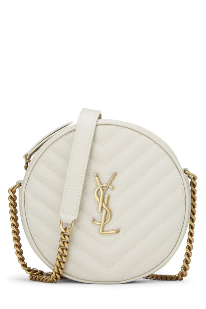 Yves Saint Laurent, Pre-Loved Cream Grainy Leather Round Camera Bag, Cream