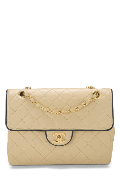 Chanel, Pre-Loved Beige Quilted Lambskin Piped Half Flap Small, Beige